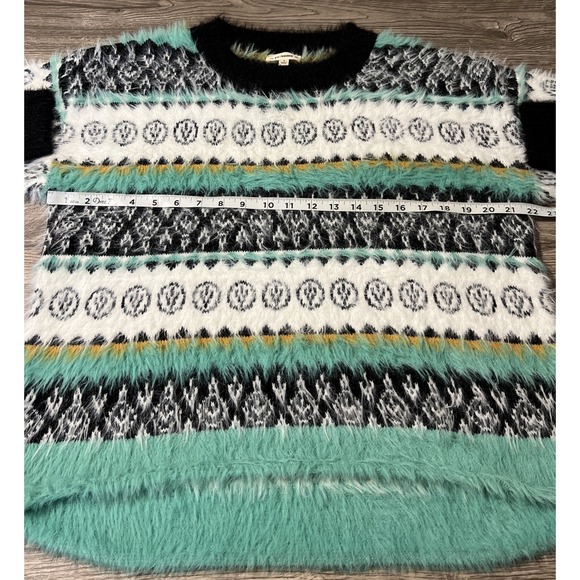 ee: some Women's Fair Isle Geometric Teal/Black/White Fuzzy Sweater Size Small - Picture 7 of 10